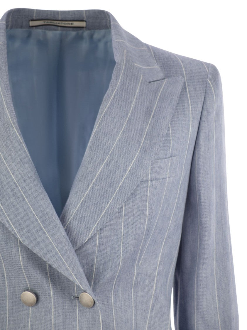 Tagliatore Linen And Cotton Double-Breasted Pinstripe Blazer