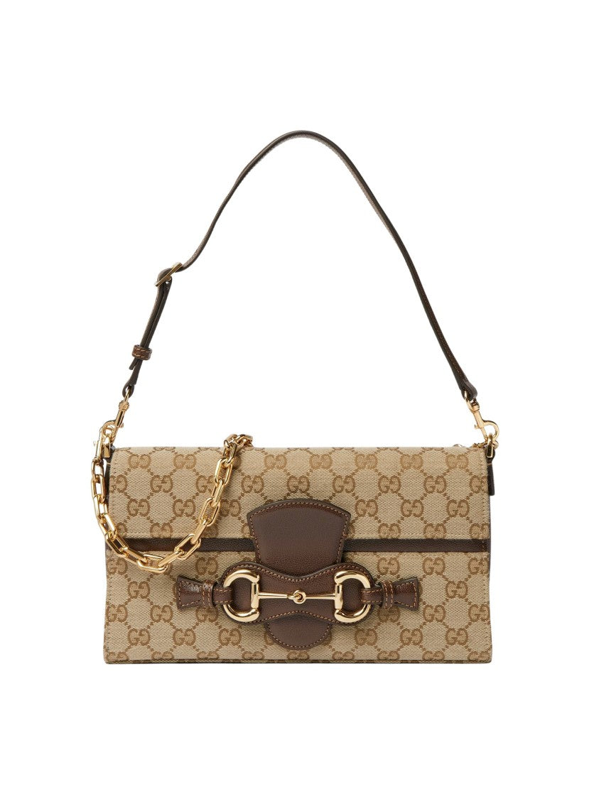 Gucci New Horsebit Sand Brown Gg Canvas Shoulder Bag