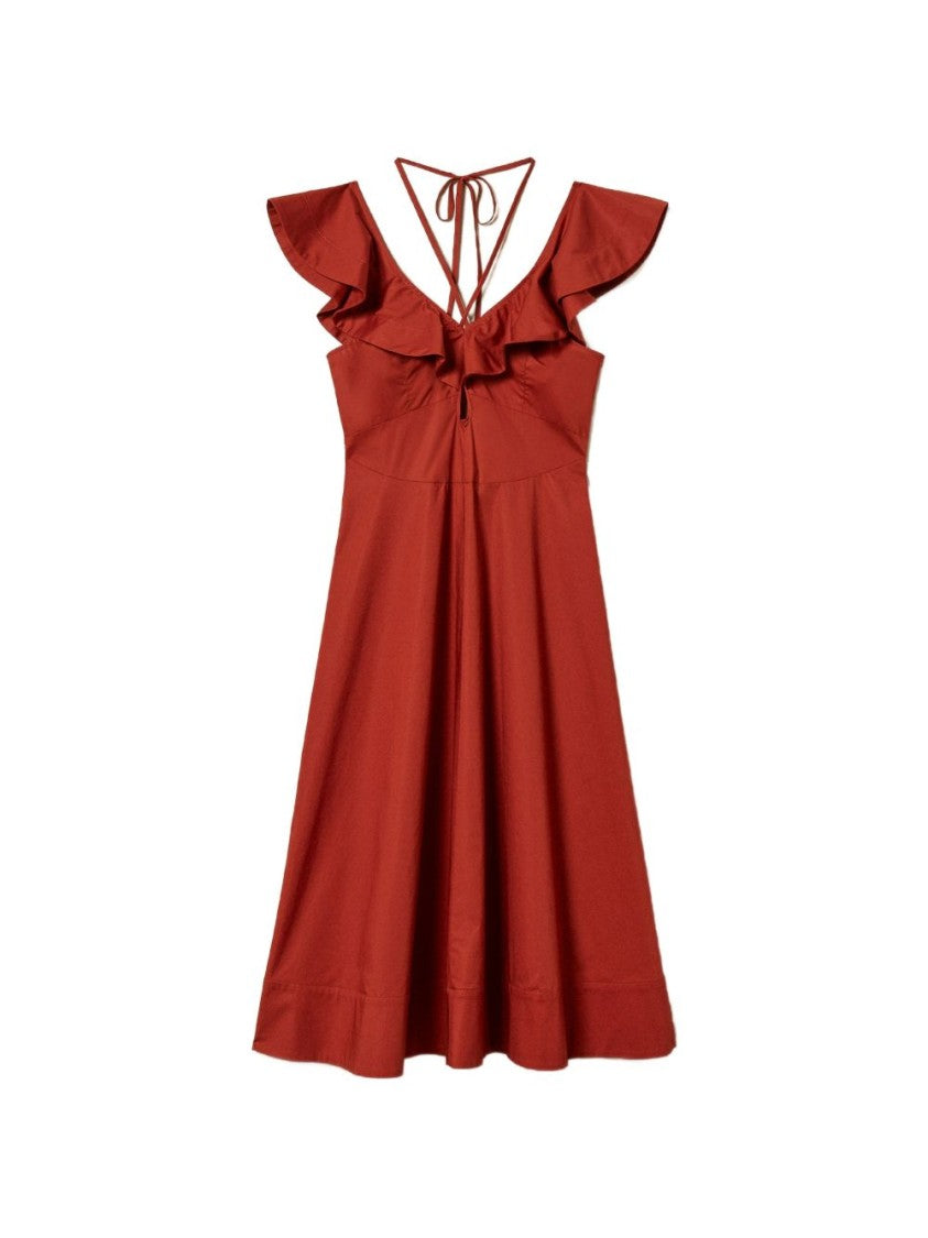 Twin-Set Brown Tie Ruffled Day Dress