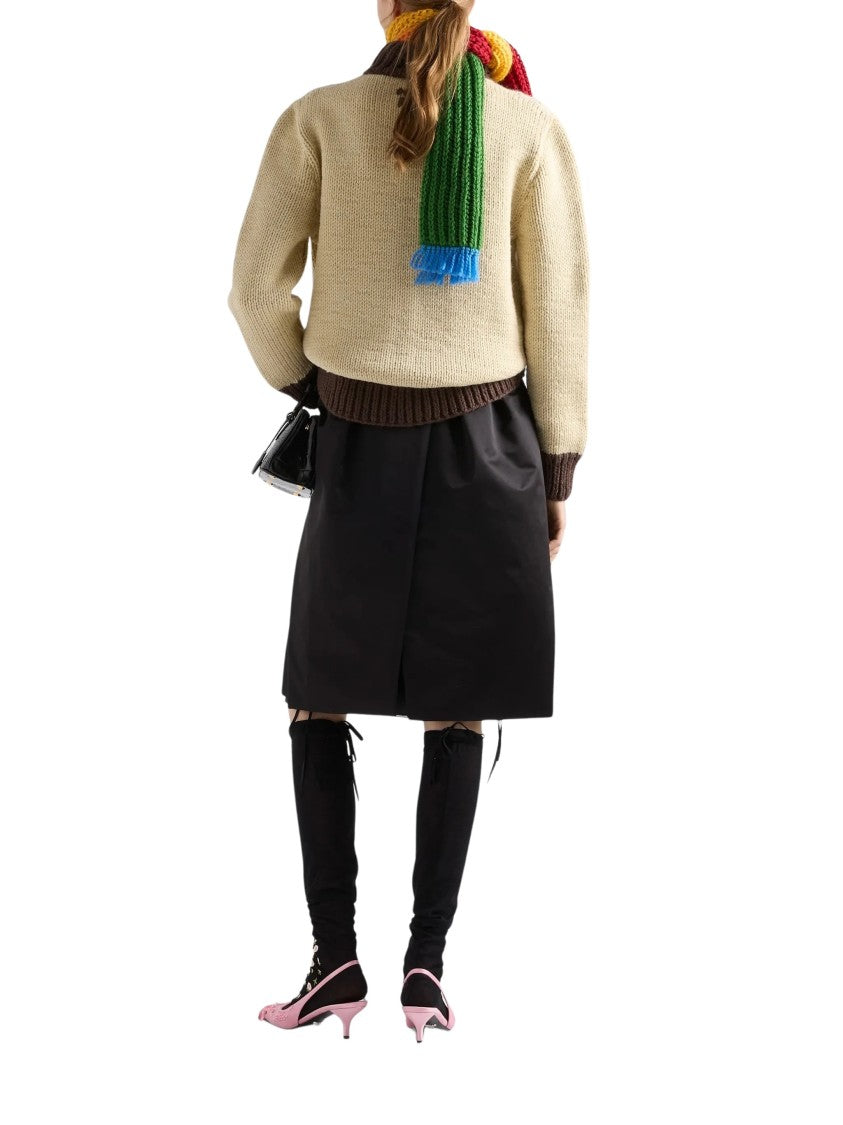 Prada Zipper Cardigan With Contrast Ribbed Details And Triangle Logo
