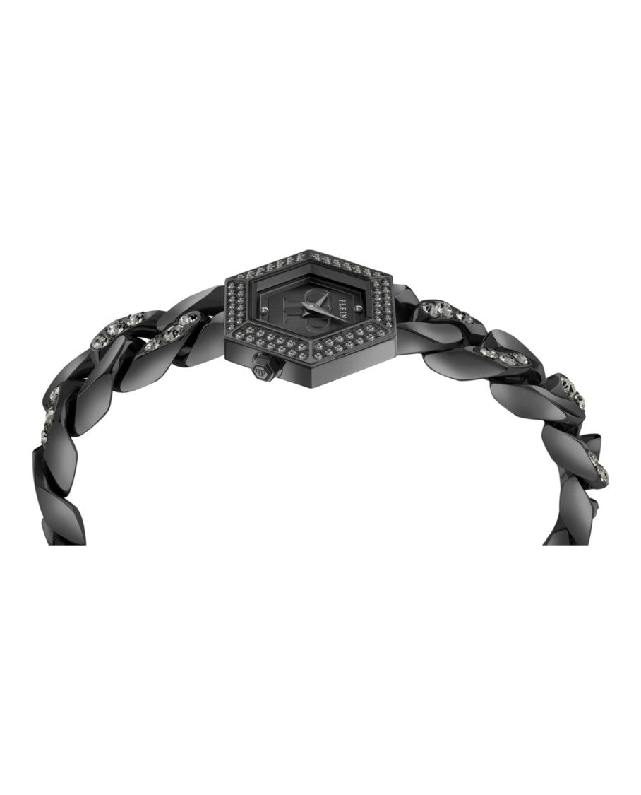 Philipp Plein Hexagonal Black Crystal Watch With Sunray Dial