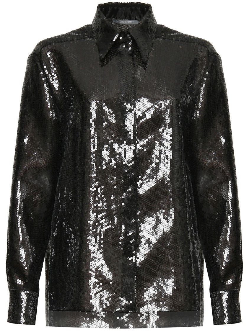 Alberta Ferretti Black Sequin-Embellished Polyester Shirt