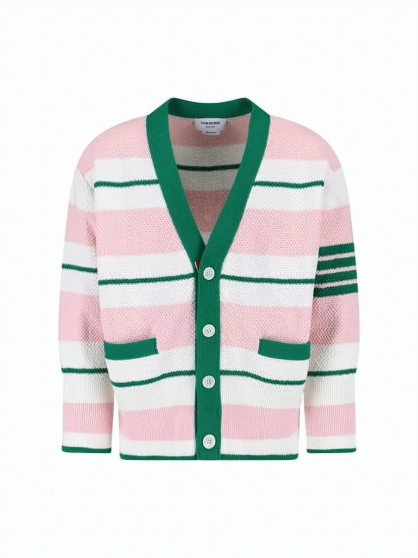 Thom Browne Thom Browne Deep V-Neck Cardigan With Horizontal Stripe Detail