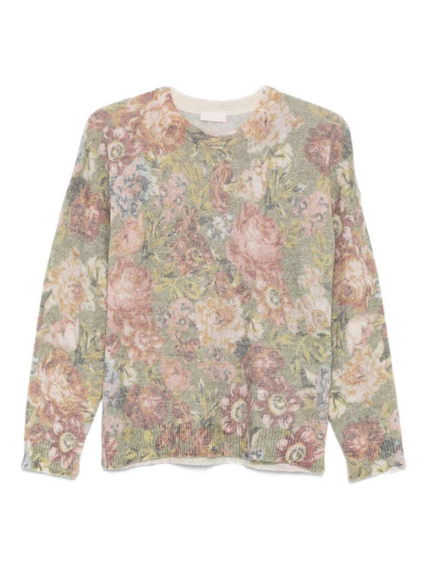 Liu Jo Pale Green Floral Knit Sweater