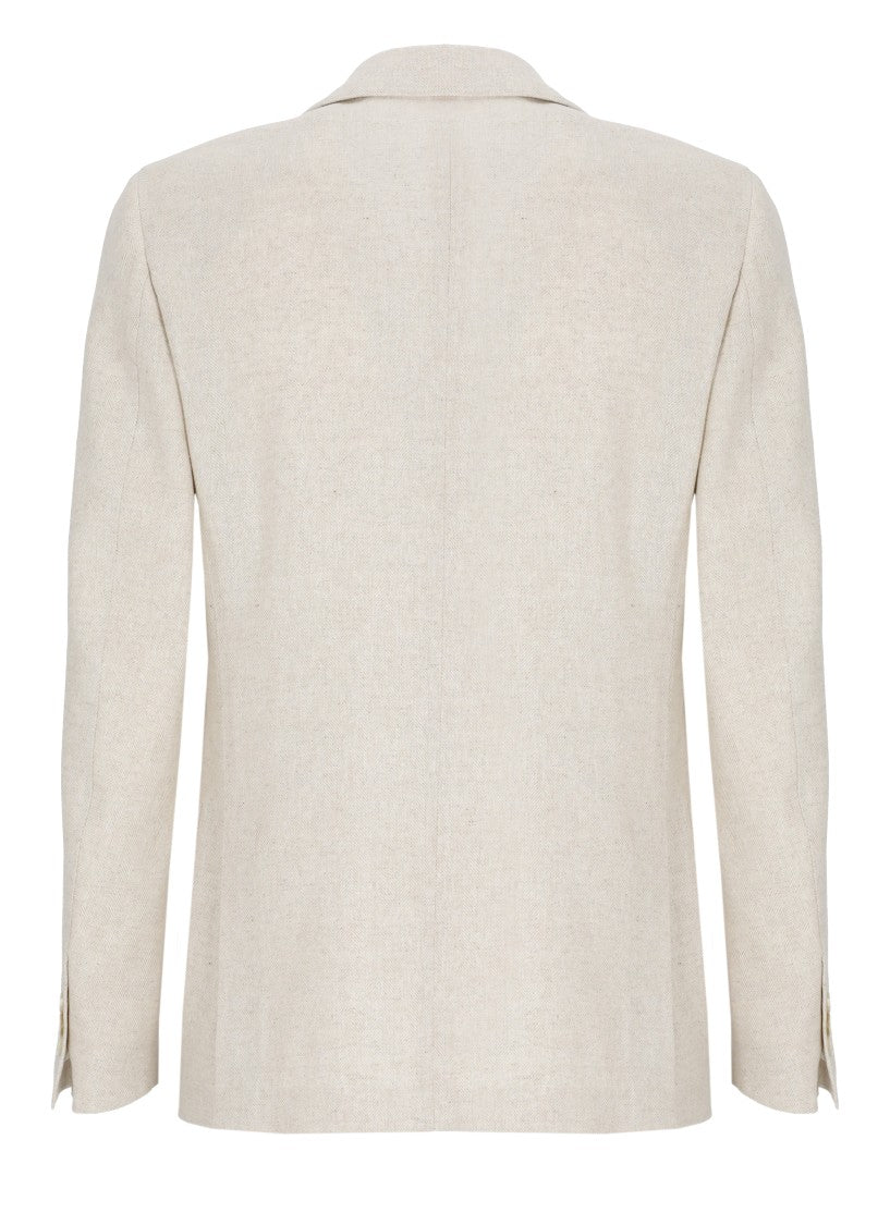 Lardini Beige Tailored Iconic Pin Wool-Blend Blazer