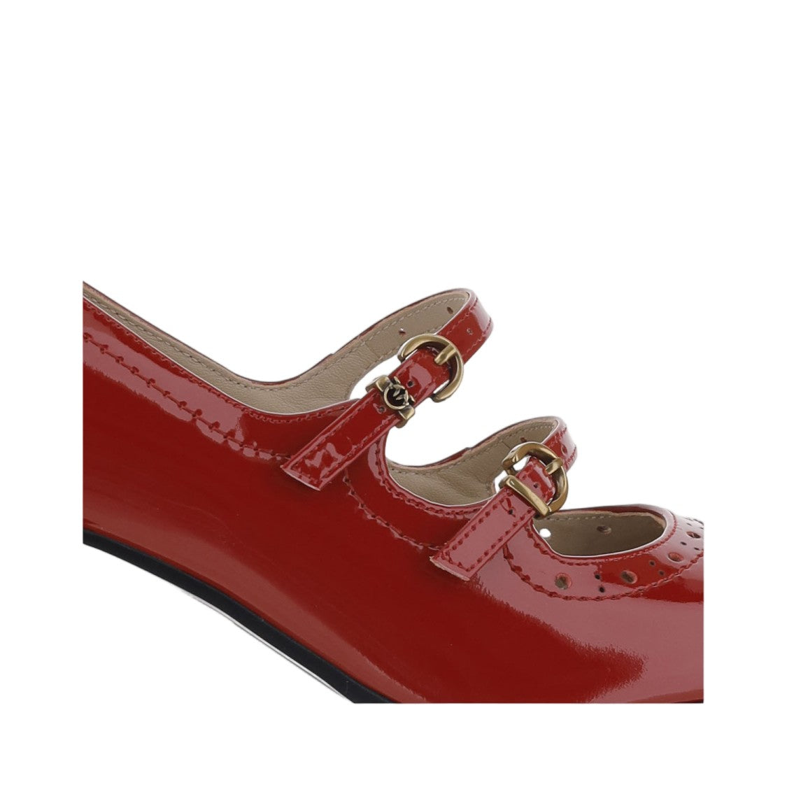 Pinko Red Perforated Strap Leather Pumps