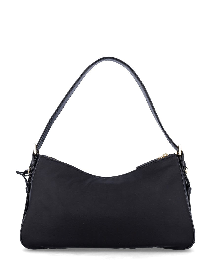Prada Enameled Triangle Logo Black Nylon Hobo Bag