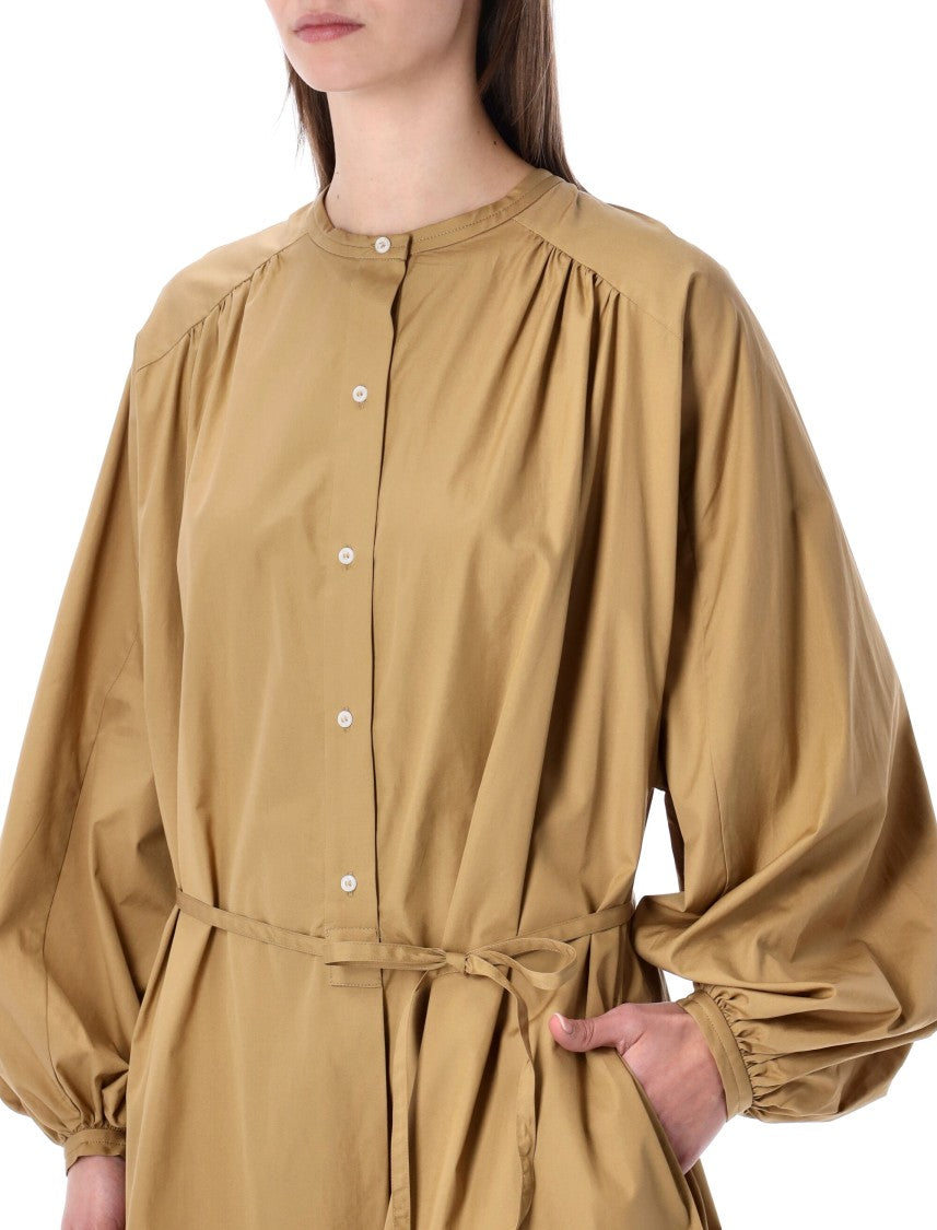 Loulou Studio Cotton Poplin Midi Dress With Stand Collar And Fabric Belt