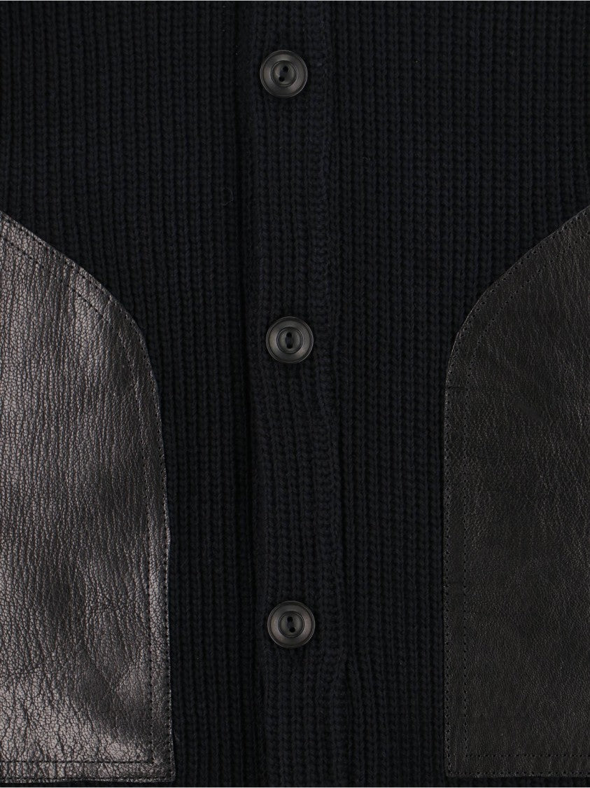 Junya Watanabe Cotton And Leather Cardigan, Black, Ribbed Construction