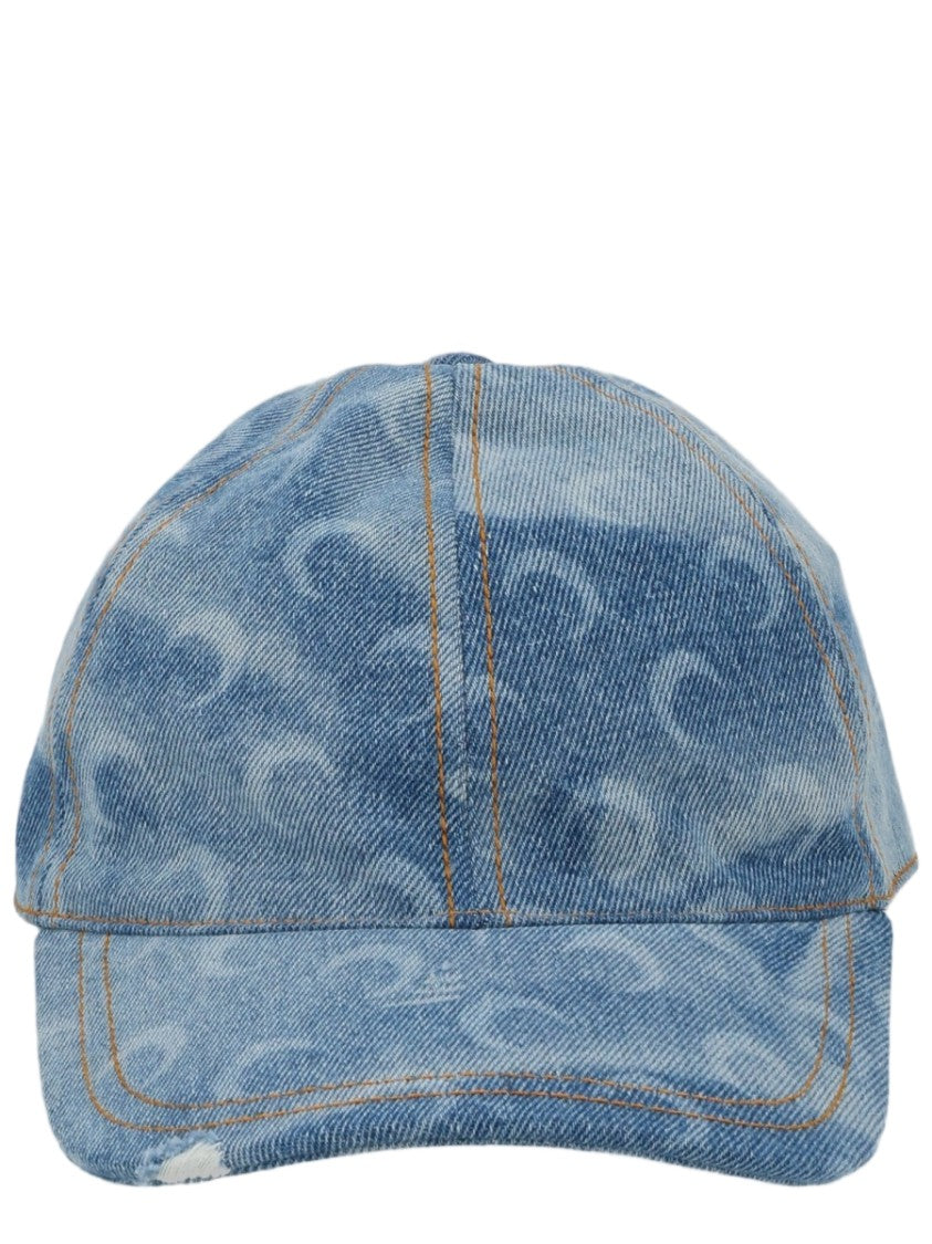 Marine Serre Denim Baseball Cap With Crescent Moon Pattern And Adjustable Strap