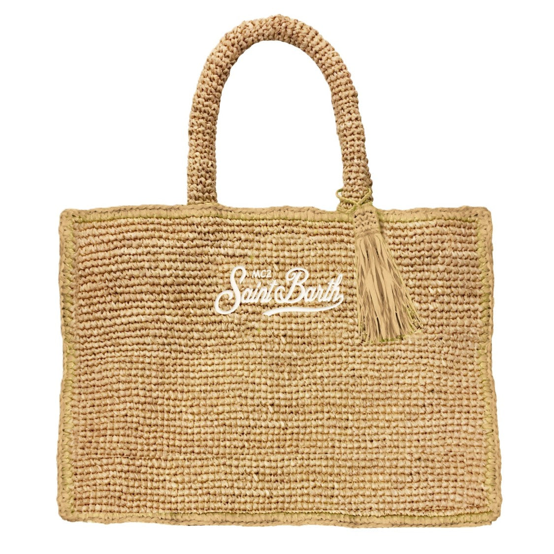 Mc2 Saint Barth Rectangular Woven Tote Bag With Decorative Tassel