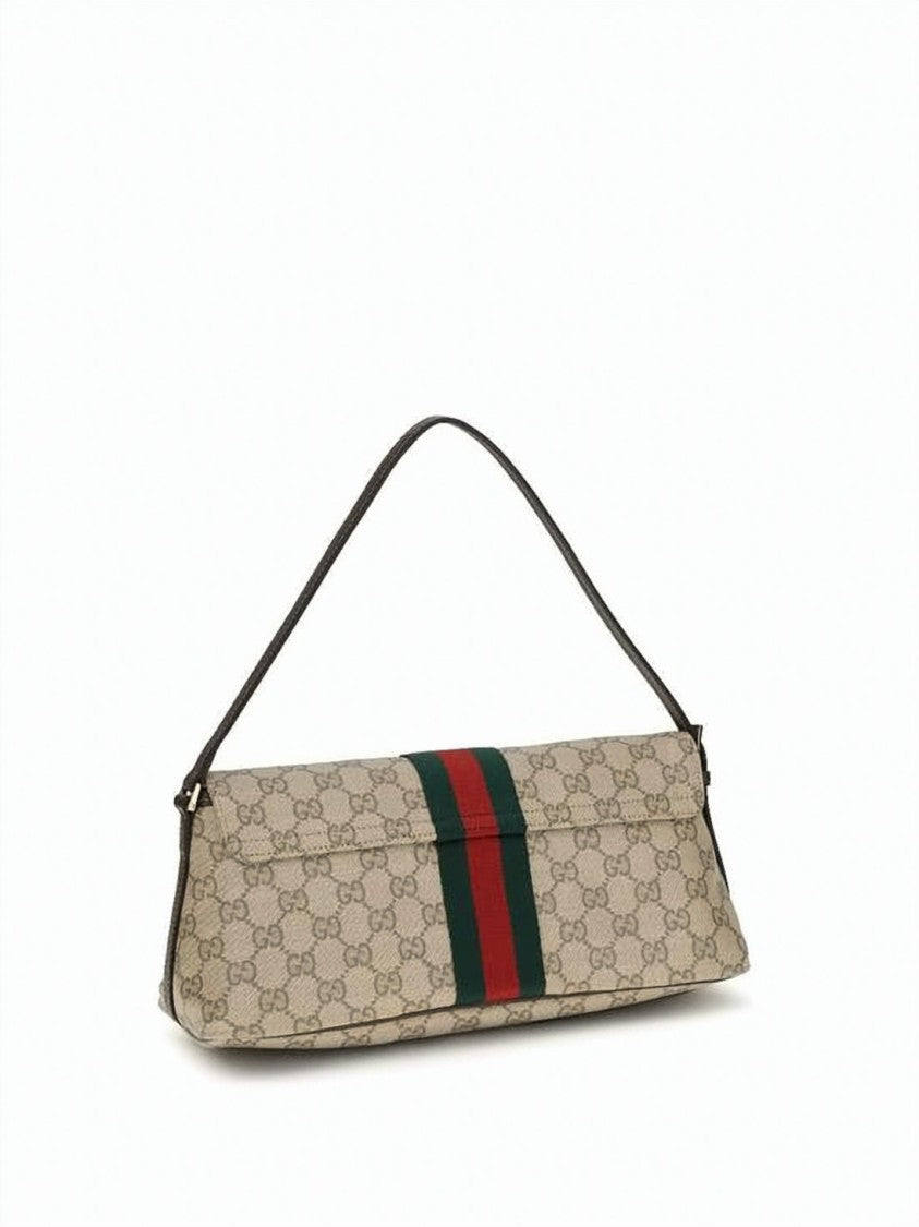 Gucci Canvas Shoulder Bag With Monogram Pattern And Signature Stripe