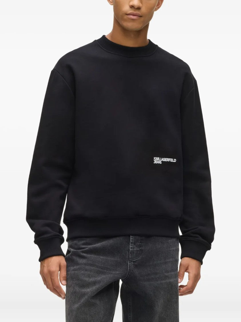 Karl Lagerfeld Crewneck Sweatshirt With Graphic Print And Ribbed Detail