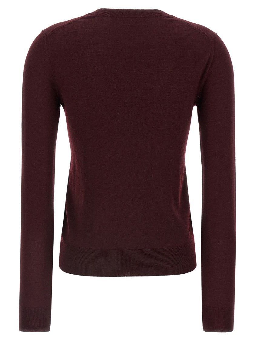 Saint Laurent Deep V-Neck Virgin Wool Sweater With Ribbed Cuffs
