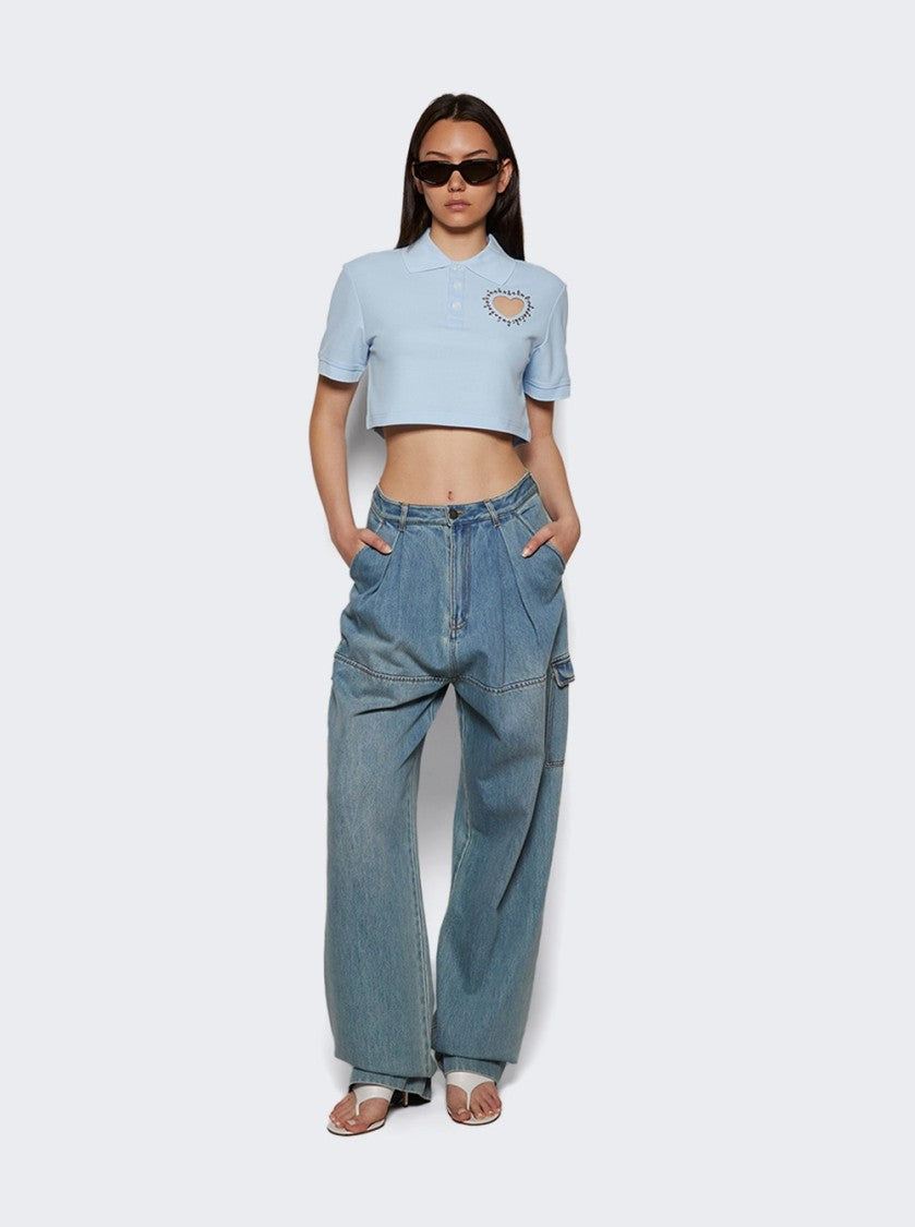 Area Crystal Heart Cut Out Cropped Polo Baby Blue