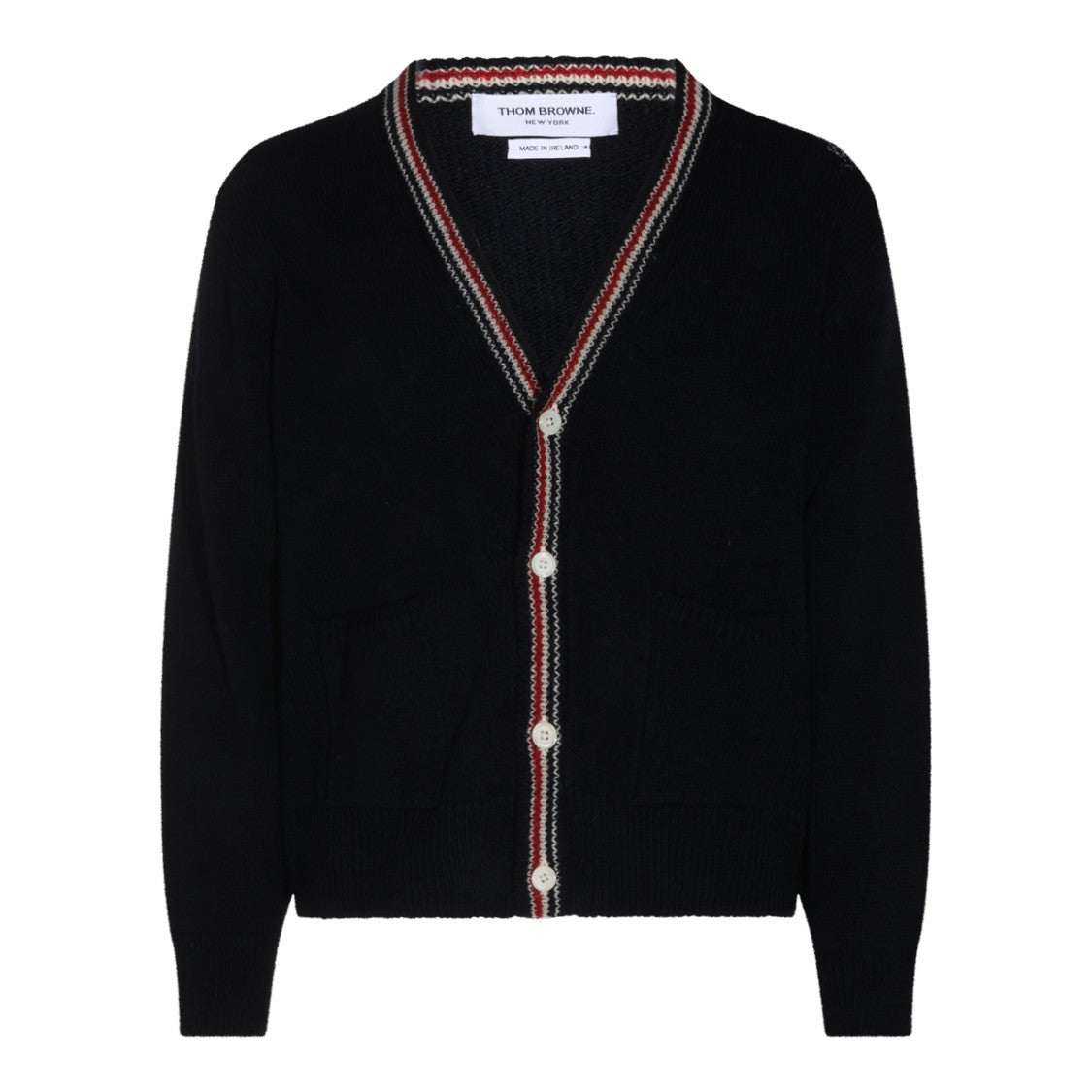Thom Browne Navy Wool Cardigan With Contrasting Trim