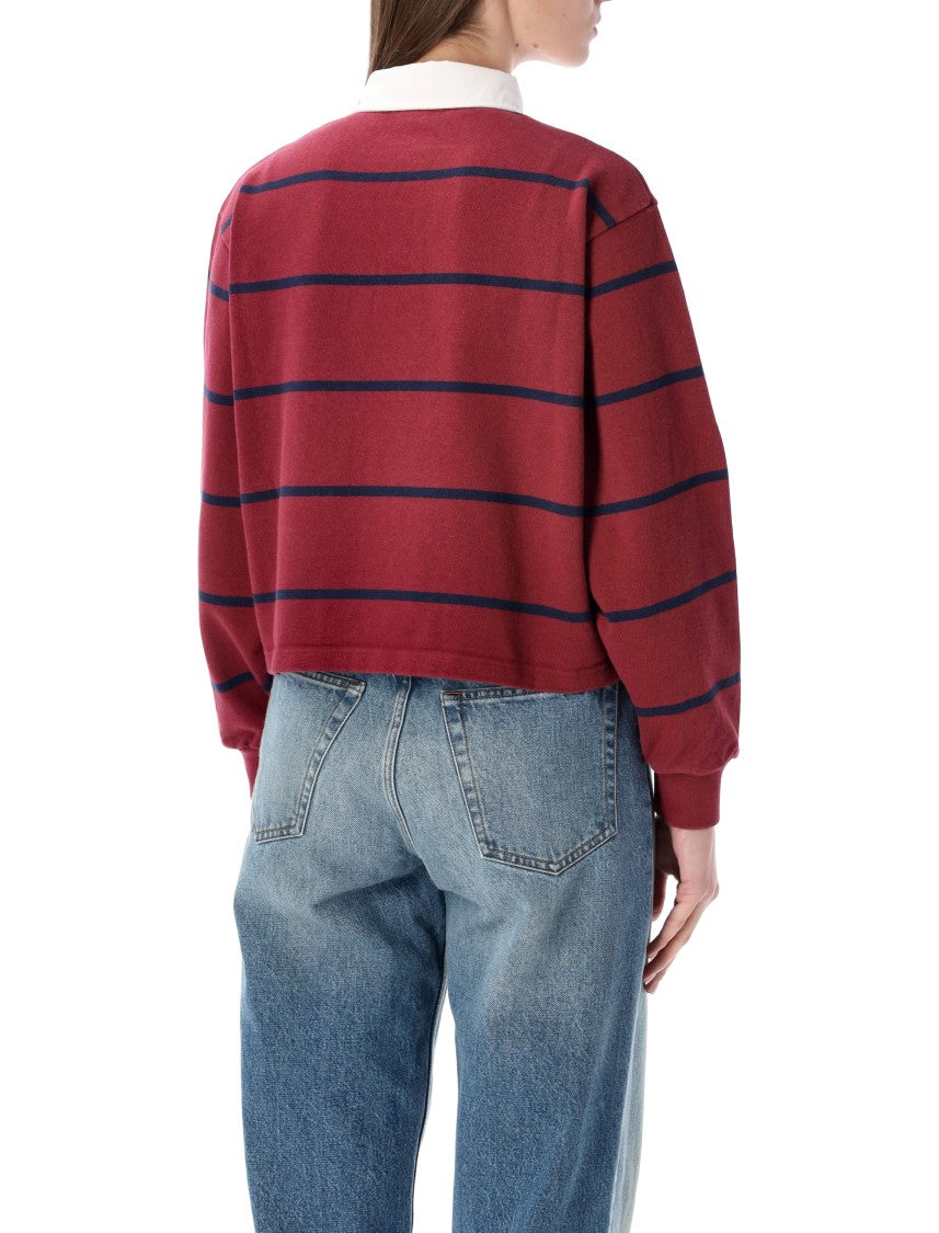 Sporty And Rich Merlot And Navy Striped Rugby Polo