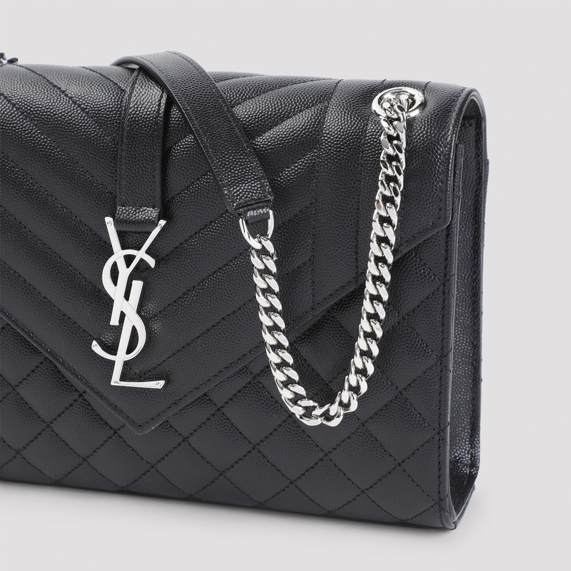 Saint Laurent Black Grained Leather Envel Bag