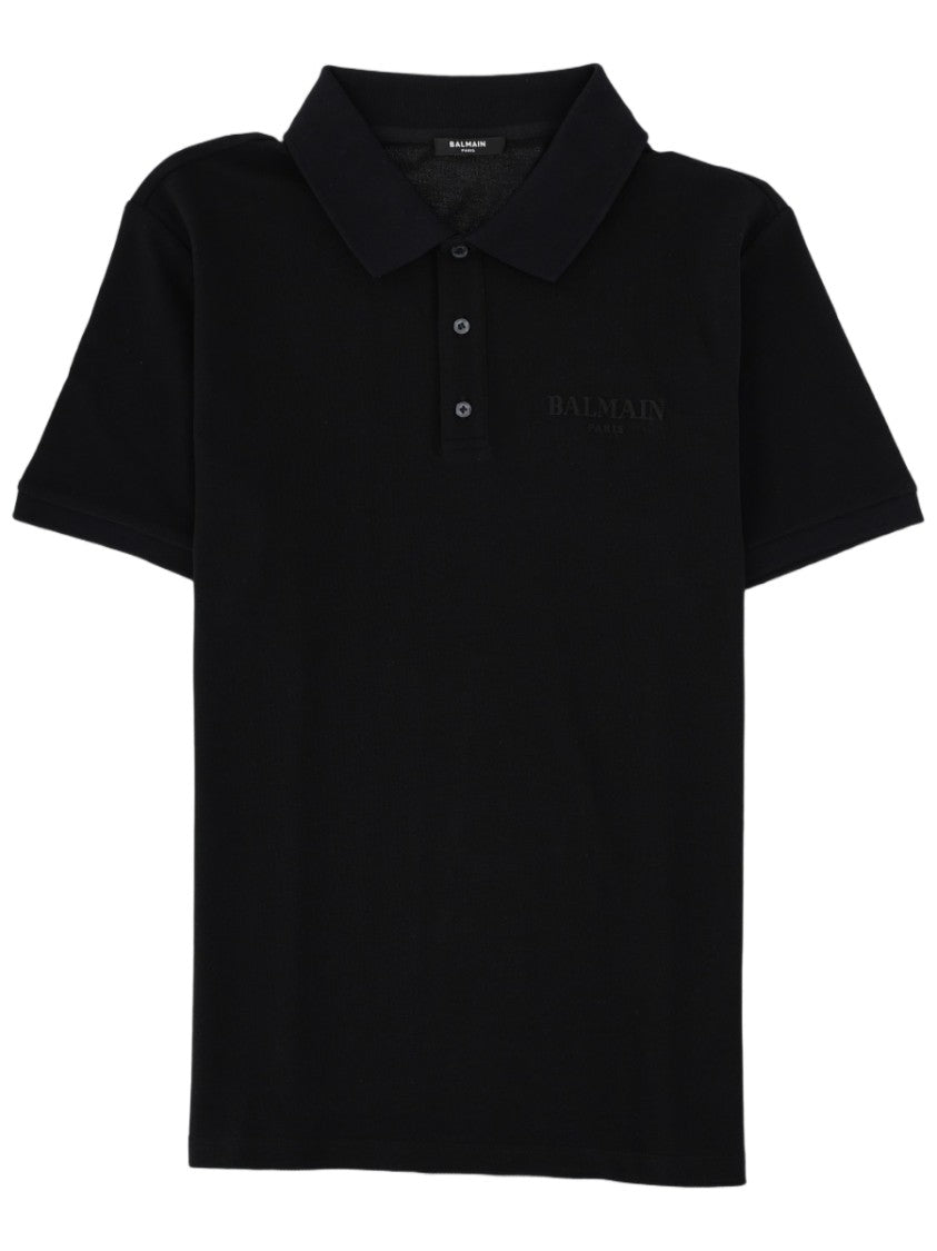 Balmain Black Tonal Logo Viscose-Blend Polo Shirt