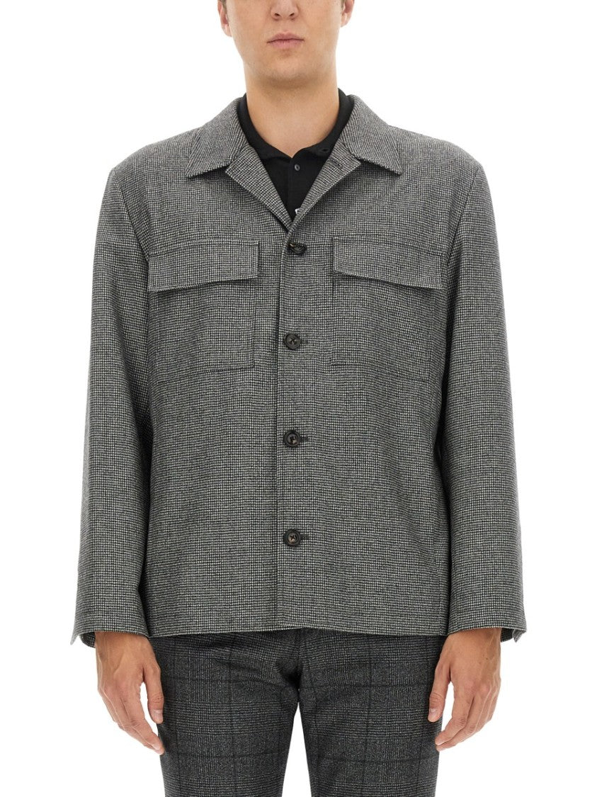 Lardini Grey Wool Shirt With Classic Collar