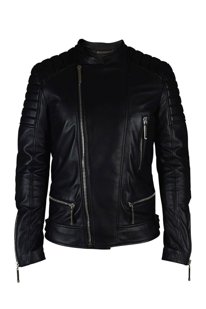 Philipp Plein Quilted Black Leather Biker Jacket