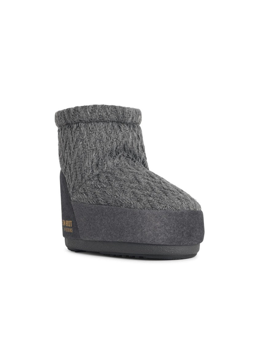 Moon Boot 'Icon Low Nolace Knit' Grey Fabric Boots