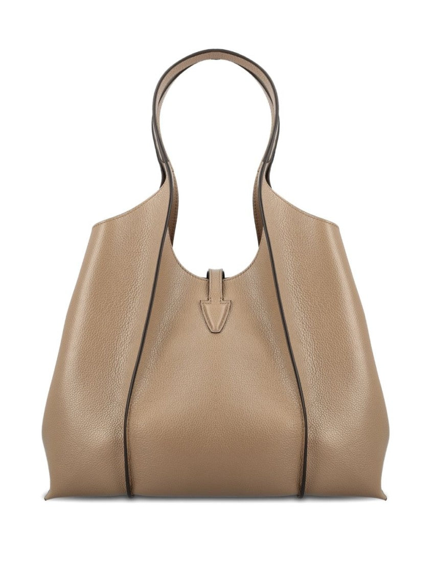 Tod's Beige Grained T-Buckle Pouch Tote