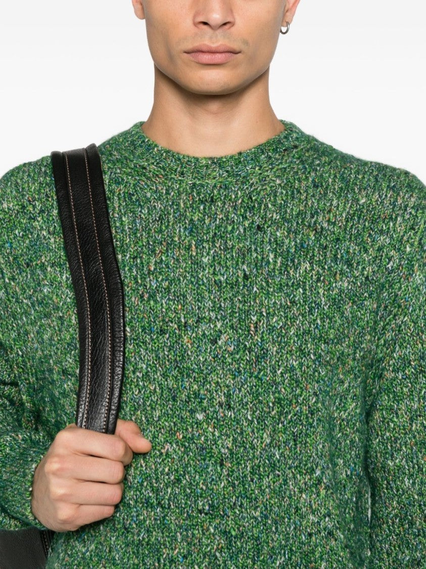Scaglione Textured Knit Sweater In Rich Green Marled Pattern