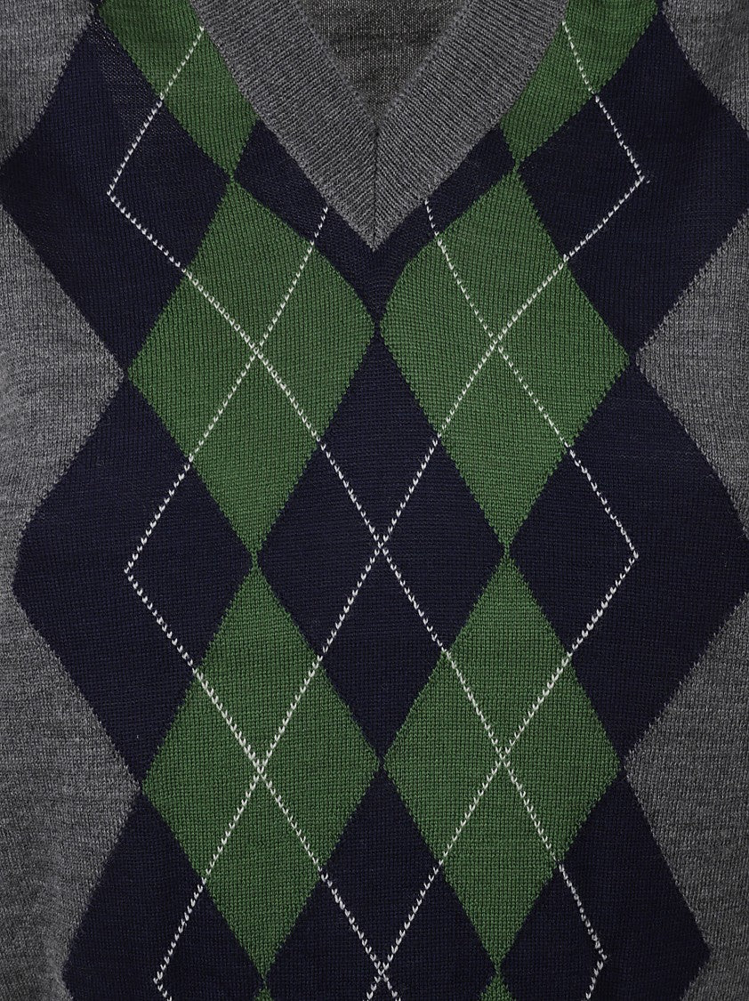 Ami Sleeveless Wool Vest With Classic Argyle Pattern
