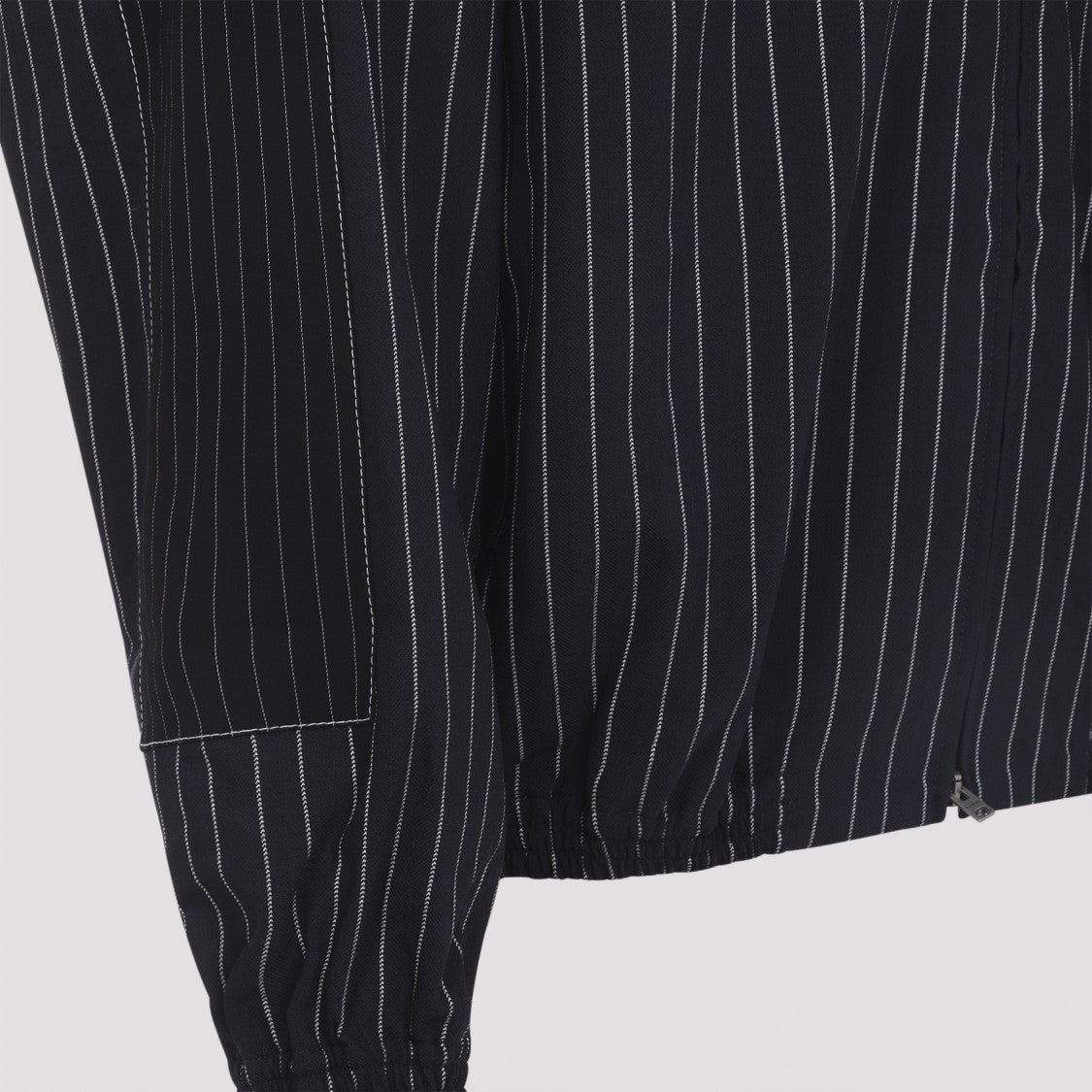 Acne Studios Pinstripe Wool Blend Jacket With High Collar And Zip Closure