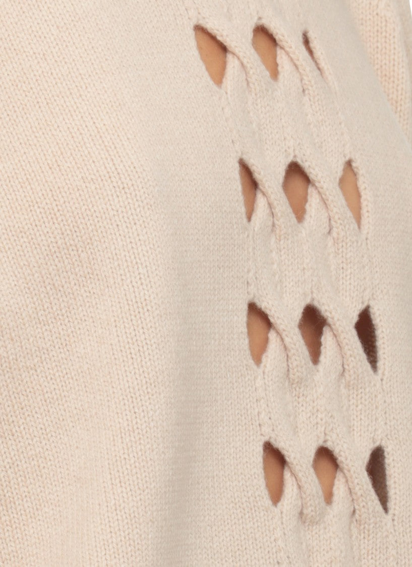 D. Exterior Beige Cut-Out Wool Cashmere Turtleneck Sweater