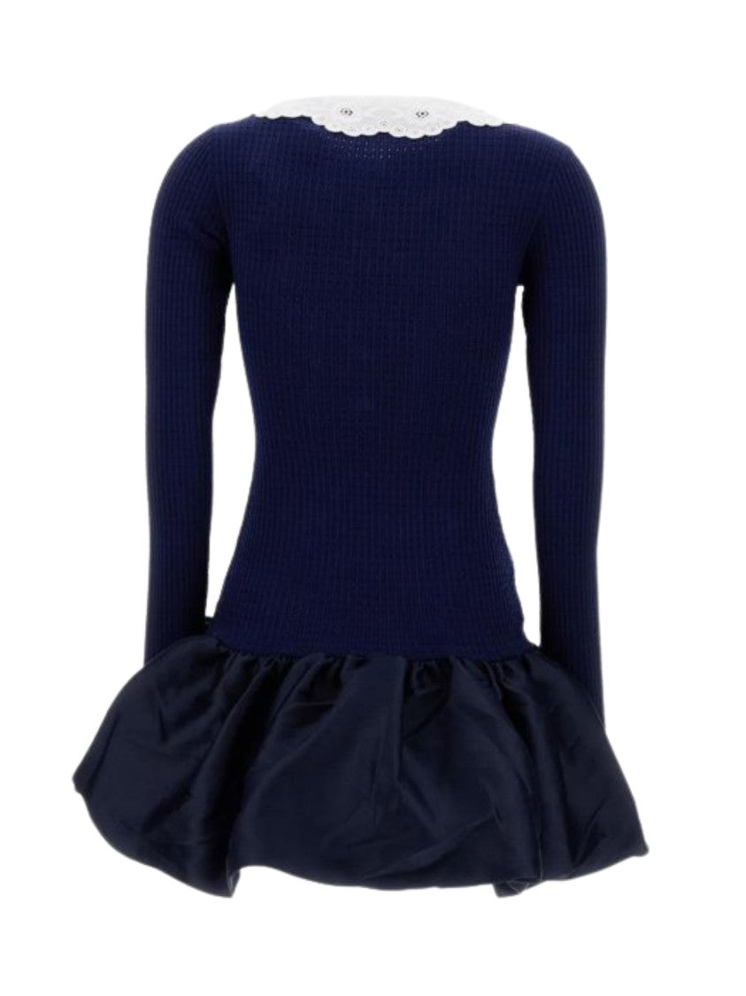 Self-Portrait Blue Lace Collar Knitted Mini Dress