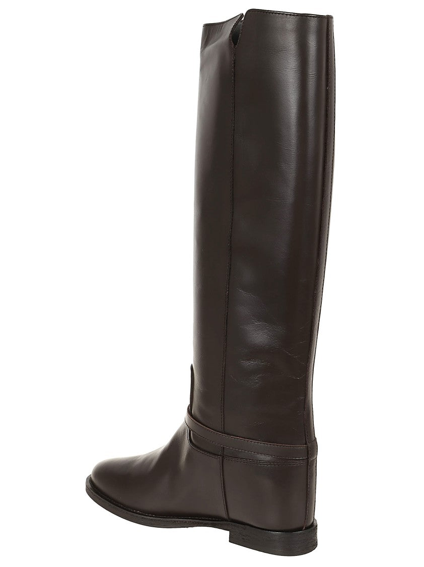 Via Roma 15 Knee-High Leather Boots With Gold-Colored Metal Detail