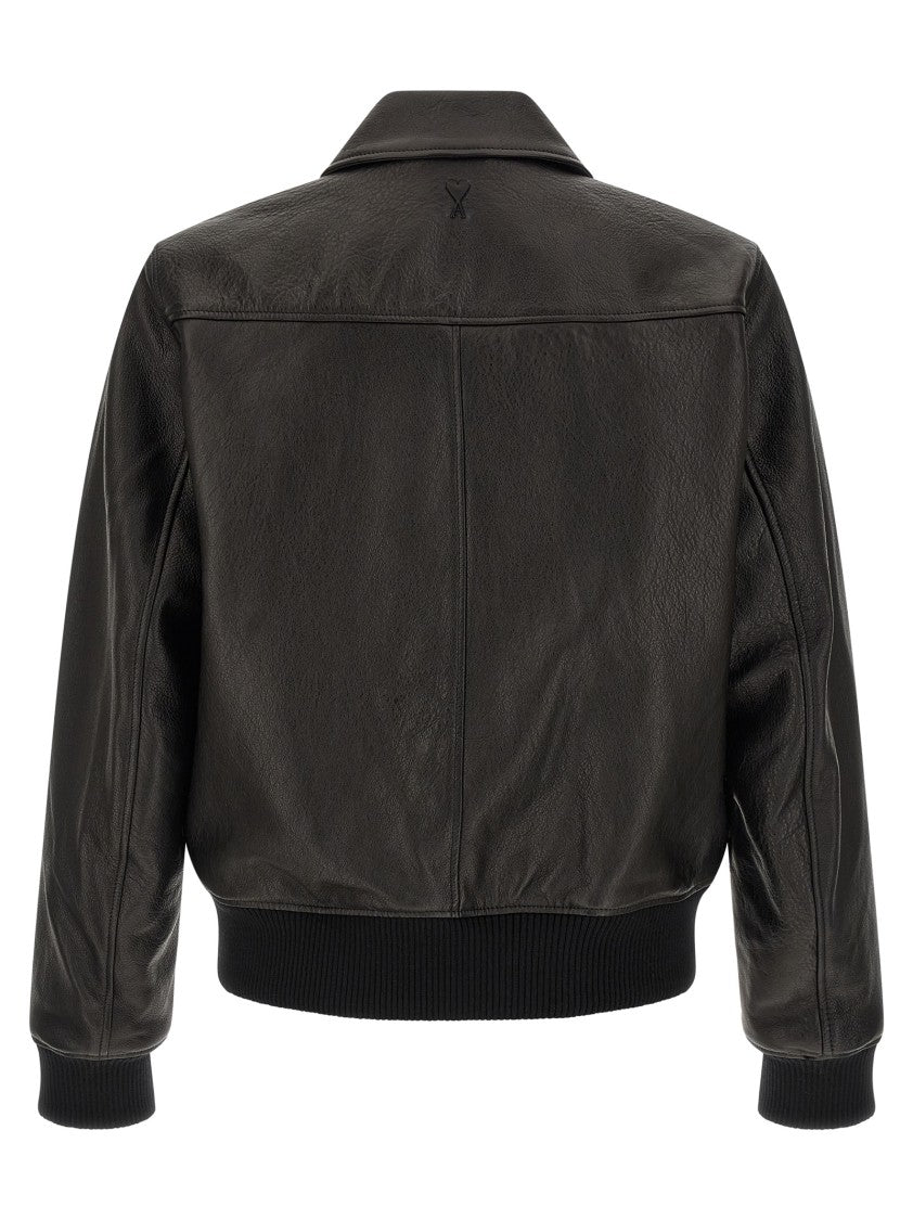 Ami Paris 'Ami De Coeur' Leather Bomber Jacket