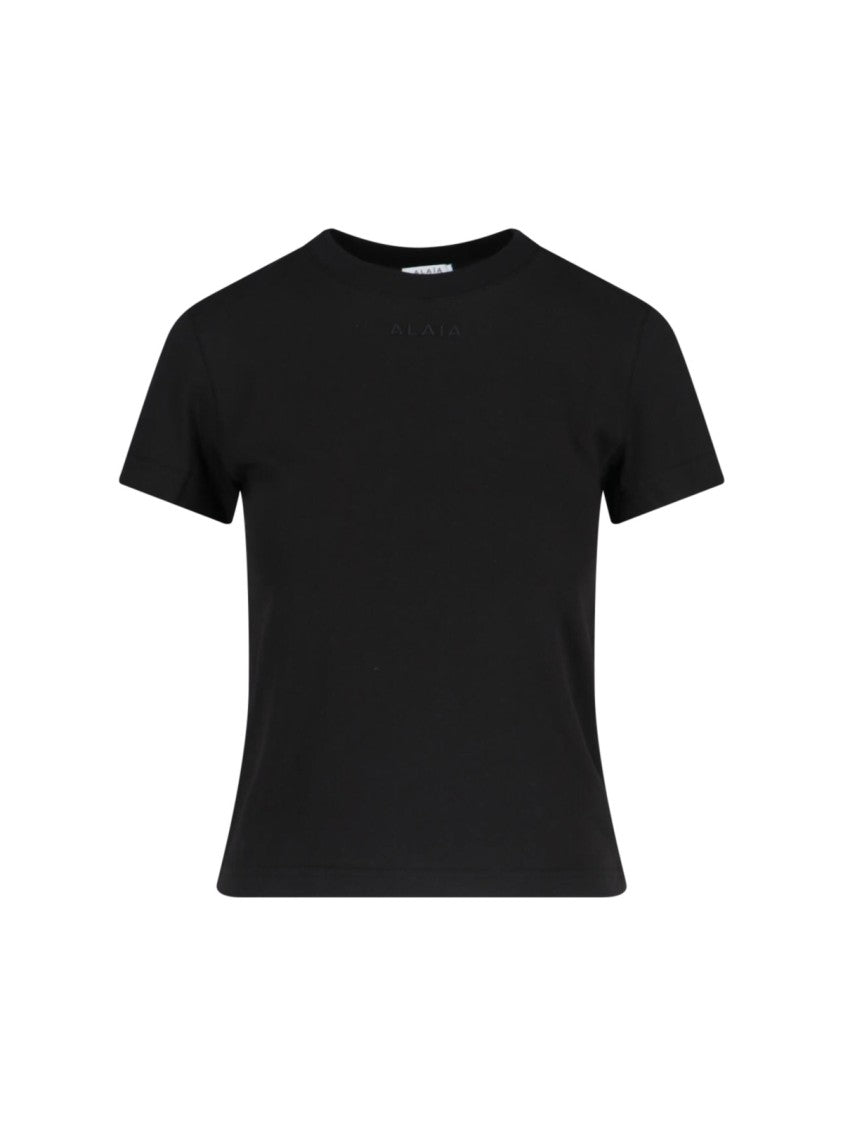 Alaïa Black Cotton T-Shirt With Tone-On-Tone Logo Embroidery