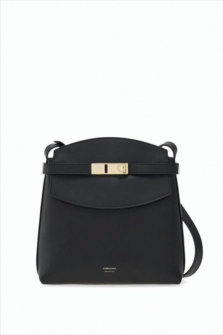 Salvatore Ferragamo Structured Black Calf Leather Crossbody Bag
