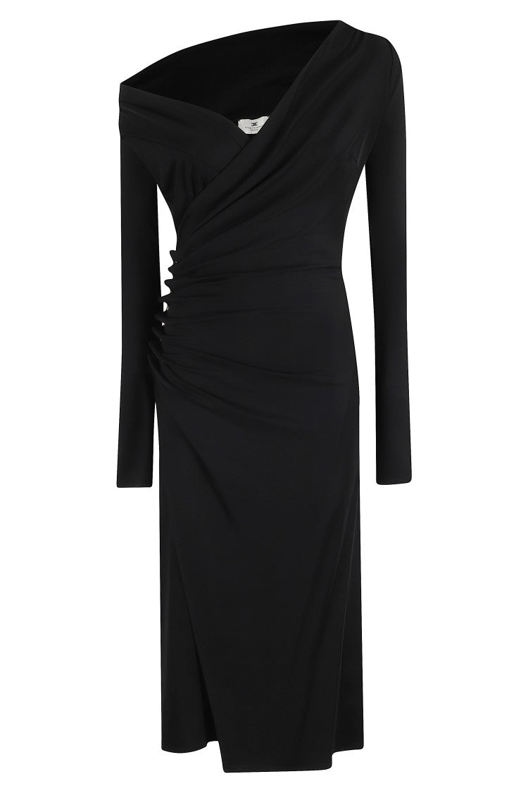 Elisabetta Franchi Draped Midi Dress With Jeweled Side Buttons