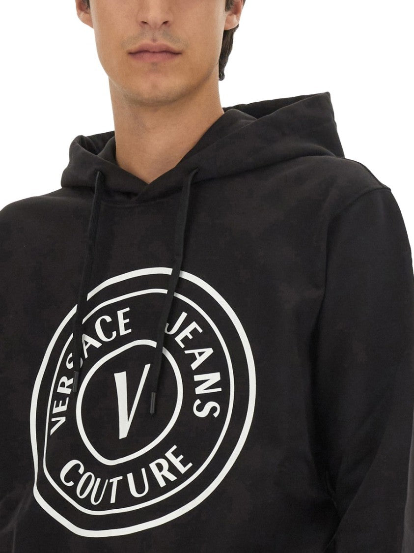 Versace Jeans Couture Logo-Emblazoned Black Sweatshirt With Classic Hood
