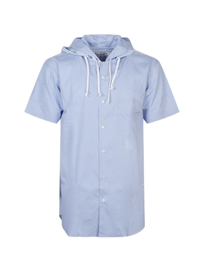 Comme Des Garçons Blue Striped Hooded Cotton Shirt