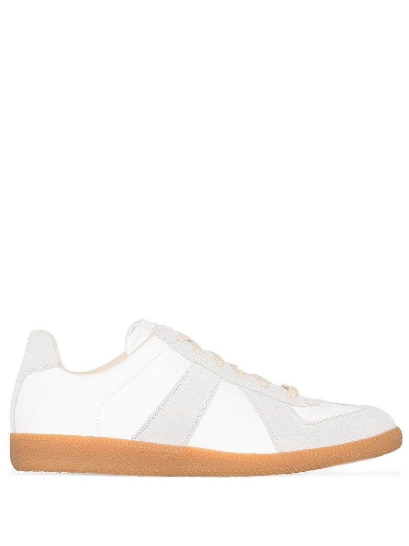 Maison Margiela White Leather Sneakers With Suede Accents