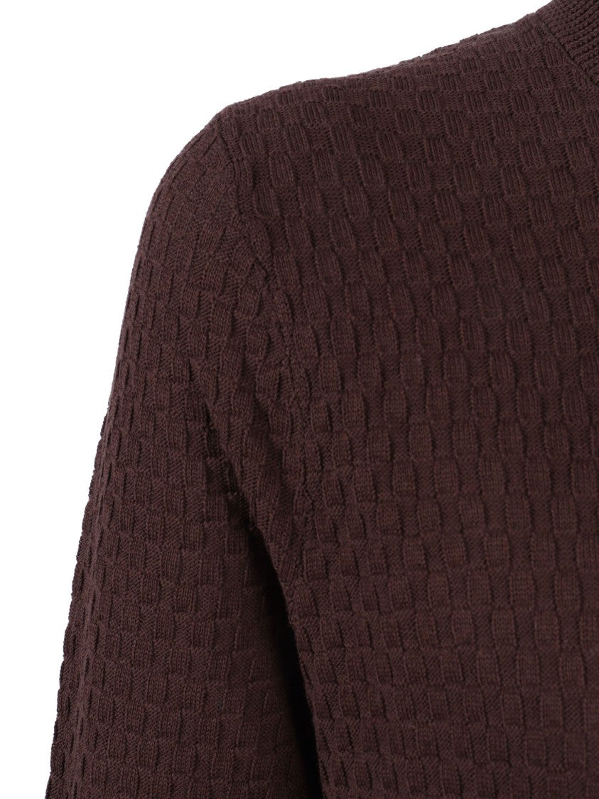 Kangra Cashmere Brown Short Sleeve Micro Check Top