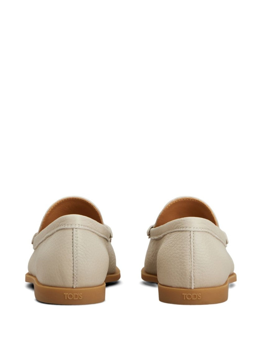 Tod's Ecru Topstitching Rubber Sole Slip Flats