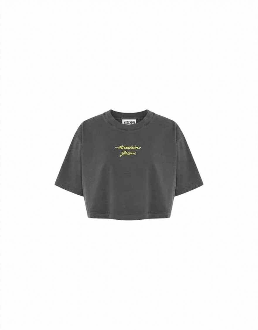 Moschino Cropped Boxy Short-Sleeve T-Shirt With Neon Logo