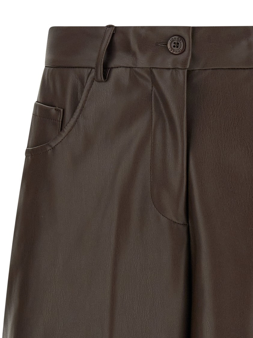 Nude Leather-Effect Bermuda Shorts