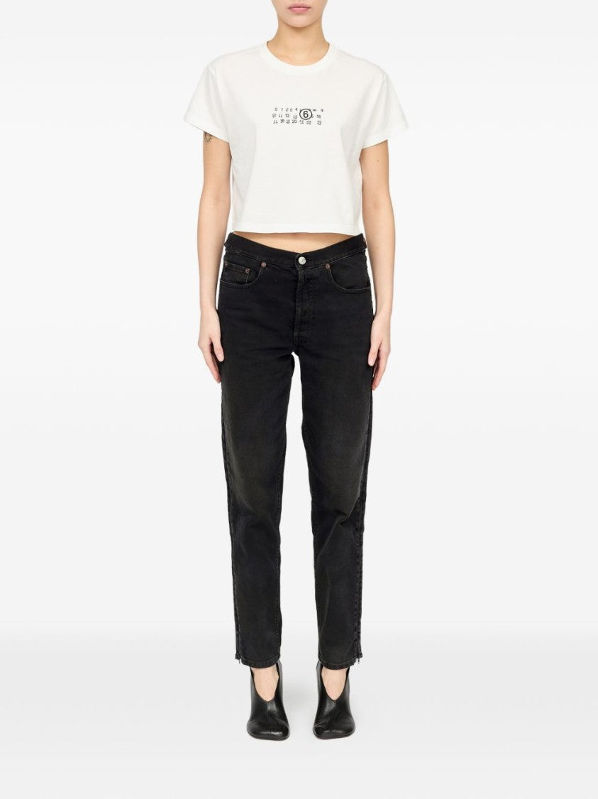 Mm6 By Maison Margiela Black Cropped Short-Sleeved Minimalist T-Shirt