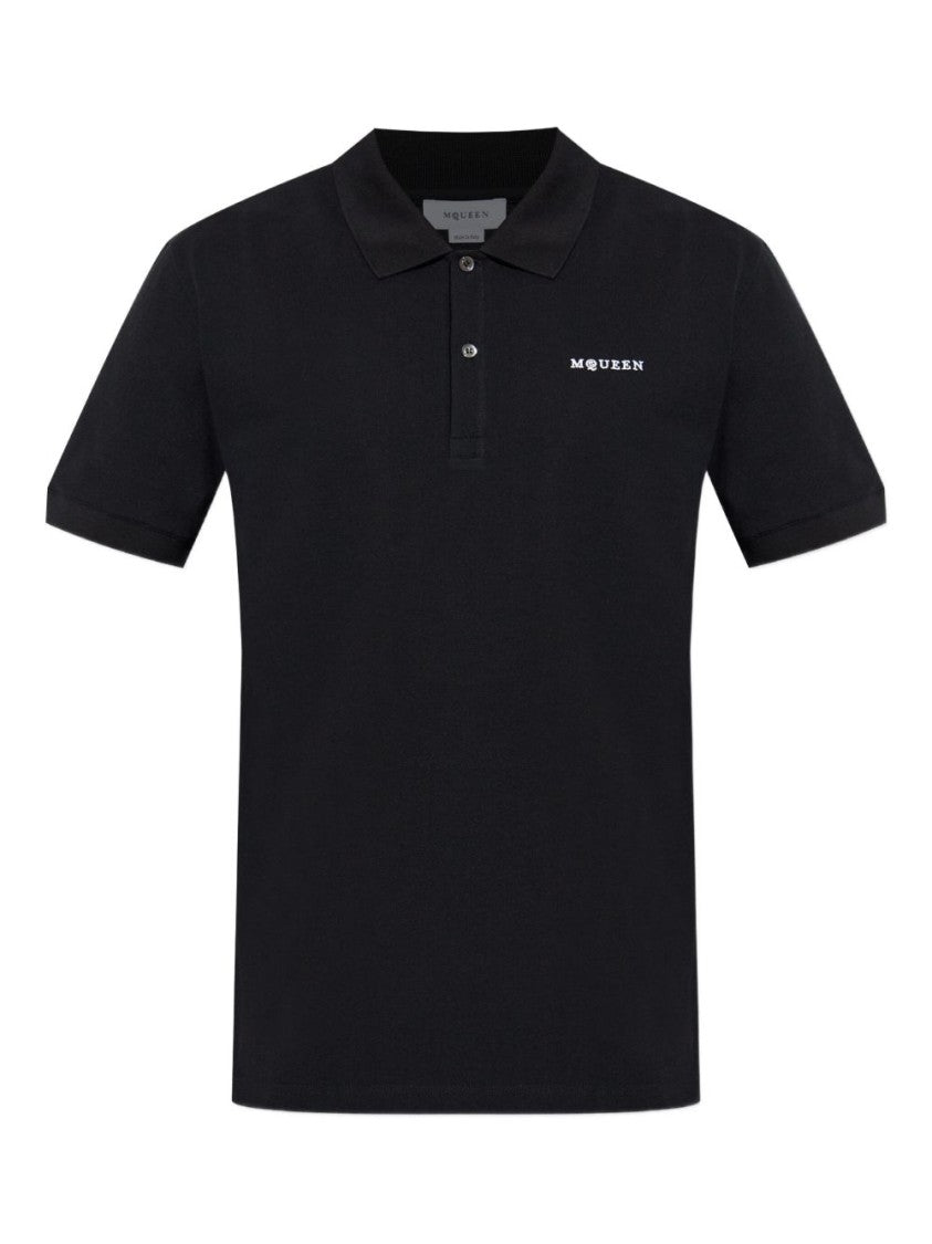 Alexander Mcqueen Classic Black Polo Shirt With Contrasting Collar