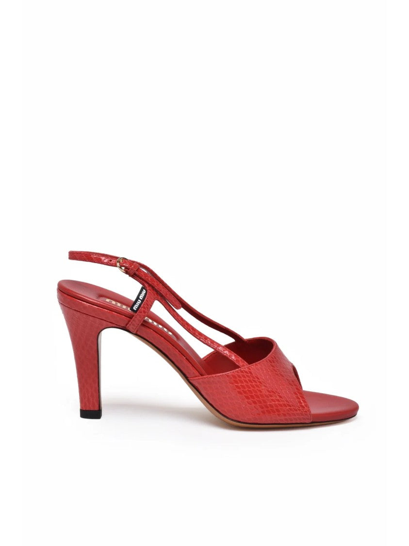 Miu Miu Red Leather Open-Toe High Heel Sandals
