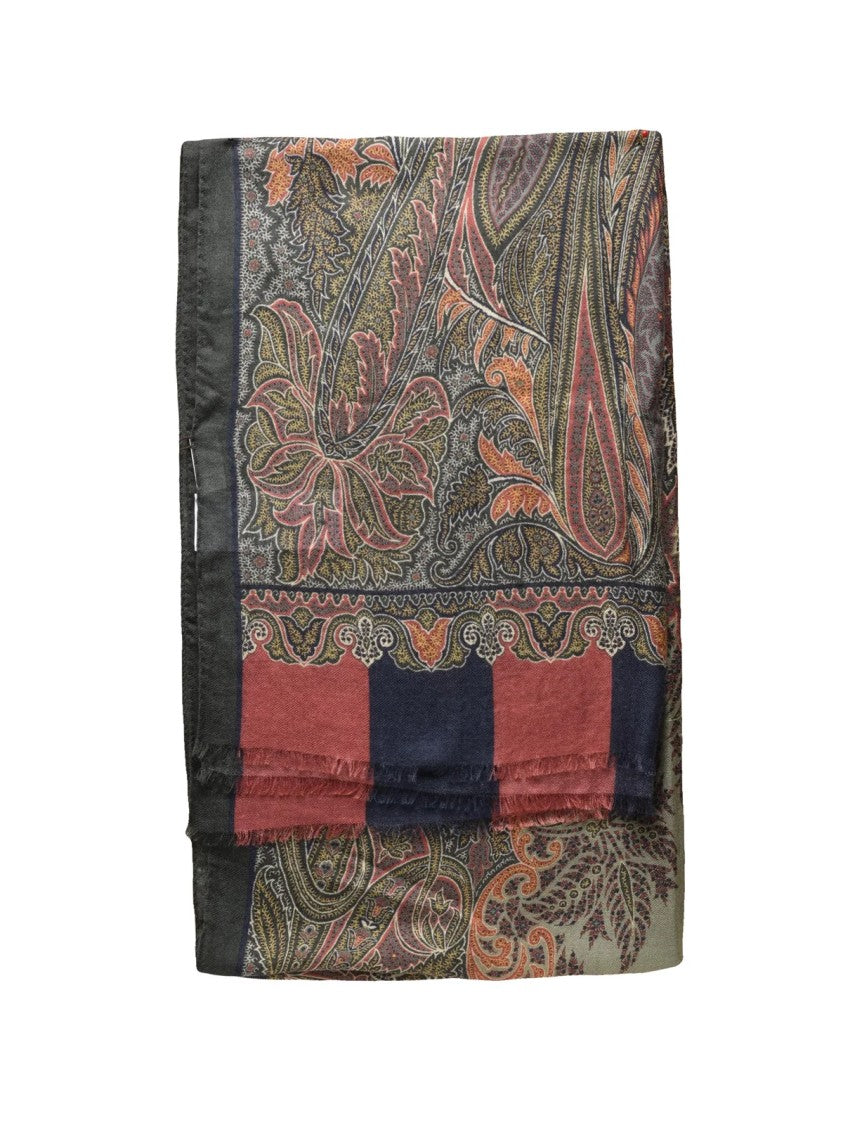 Etro Green Wool-Blend Paisley Scarf