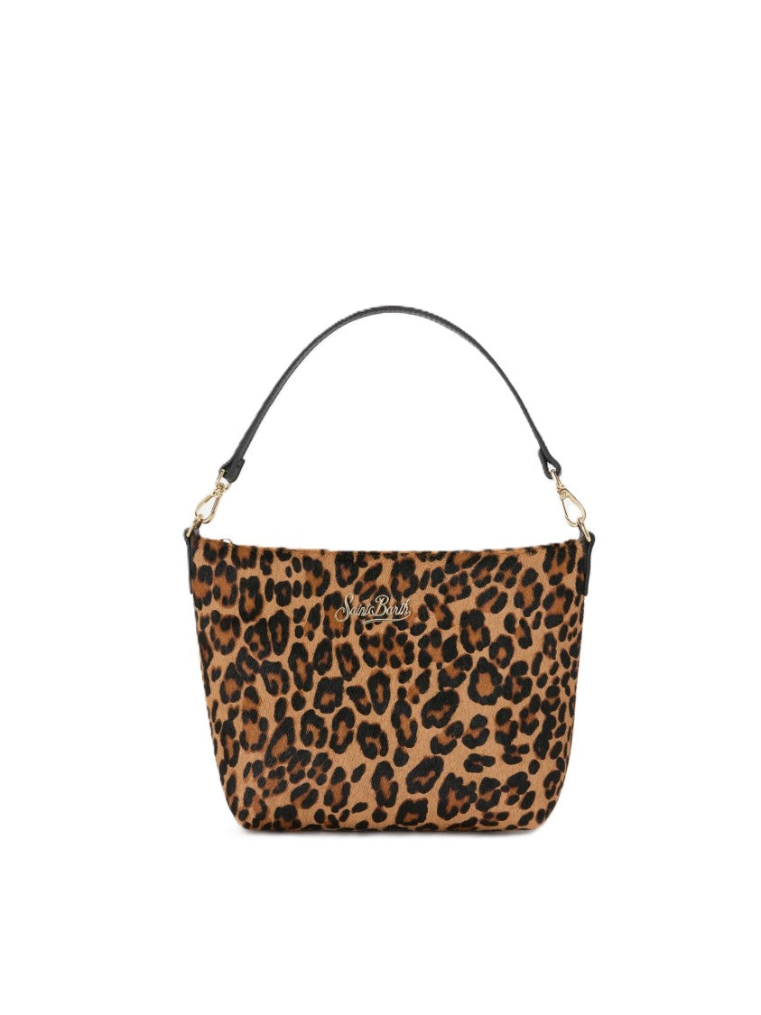 Mc2 Saint Barth Leopard Print Handbag With Gold Hardware