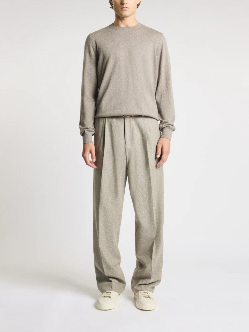 Fay Beige Fine-Knit Wool Sweater With Crew Neck And Ribbed Details